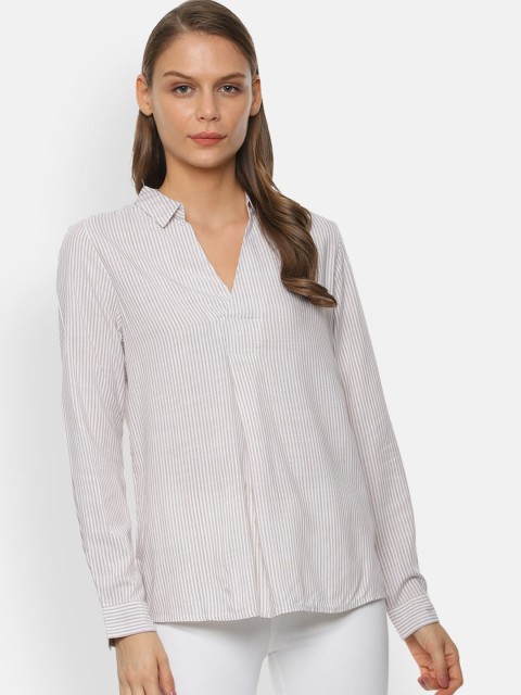

Van Heusen Woman Beige & Off-White Striped Shirt Style Top