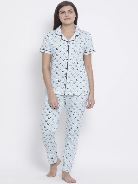 

Kanvin Women Blue Printed Night suit