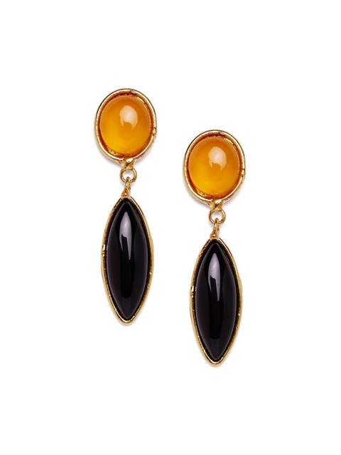 ZeroKaata Gold-Plated & Black Onyx Geometric Drop Earrings
