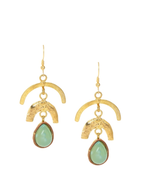 

ZeroKaata Green Gold-Plated Handcrafted Contemporary Drop Earrings