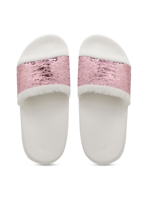 

KazarMax Women Pink & Black Animal Printed Sliders