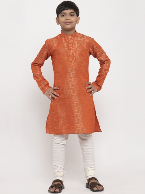 

NEUDIS Boys Orange & Off-White Self Design Kurta with Pyjamas