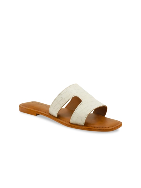 

London Rag Women White Solid Leather Open Toe Flats