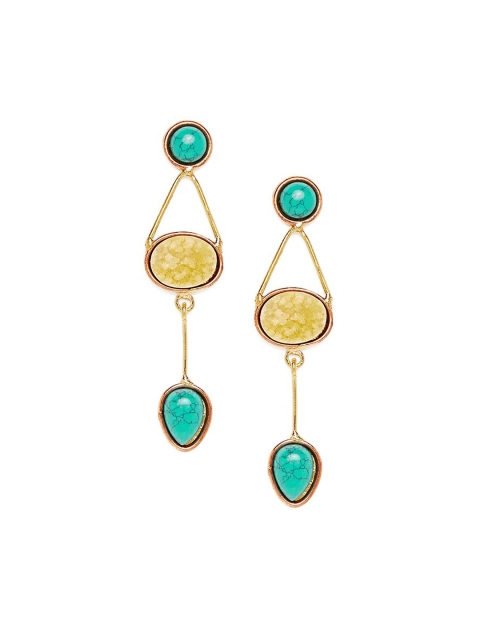 

ZeroKaata Gold-Plated & Green Contemporary Drop Earrings