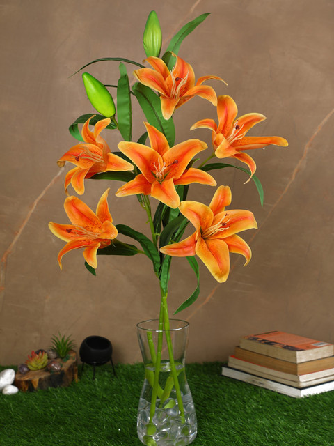 

PolliNation Set Of 2 Premium Real Touch Artificial Lily Flower, Orange