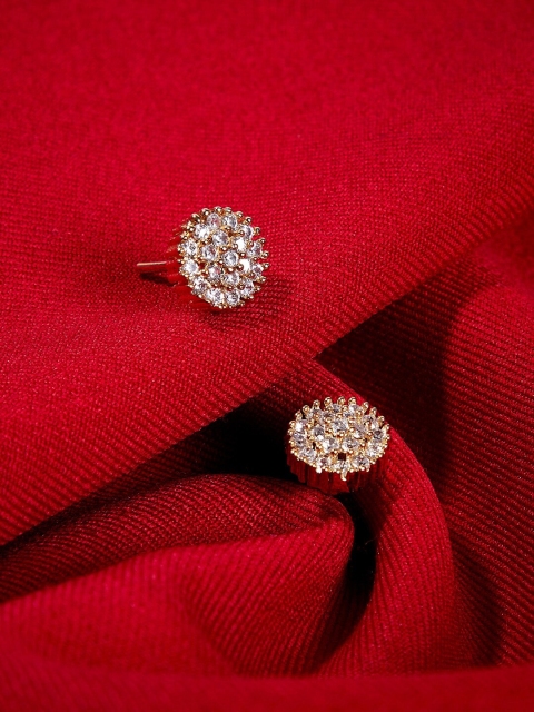 

ZeroKaata Gold-Plated Circular American Diamond Drop Earrings