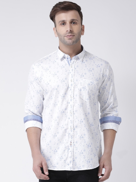 

COBB Men White & Blue Slim Fit Floral Printed Casual Shirt