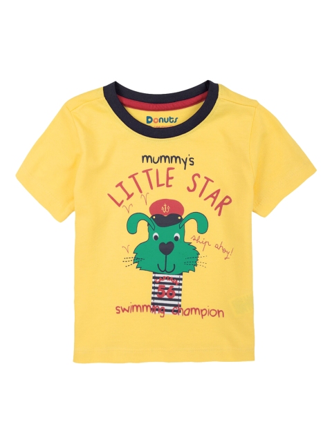

Donuts Infant Boys Yellow Printed Round Neck T-shirt