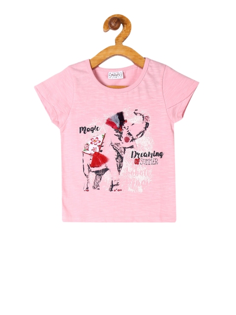 

Donuts Infant Girls Pink & Black Printed Round Neck T-shirt