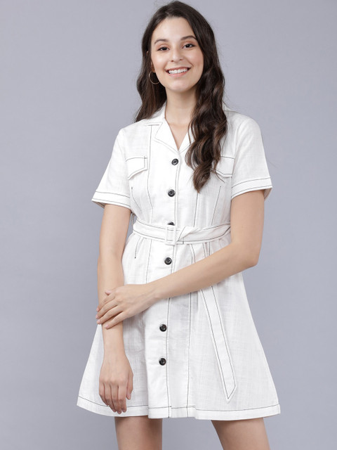 

Tokyo Talkies Women Off-White Solid Shirt Dress