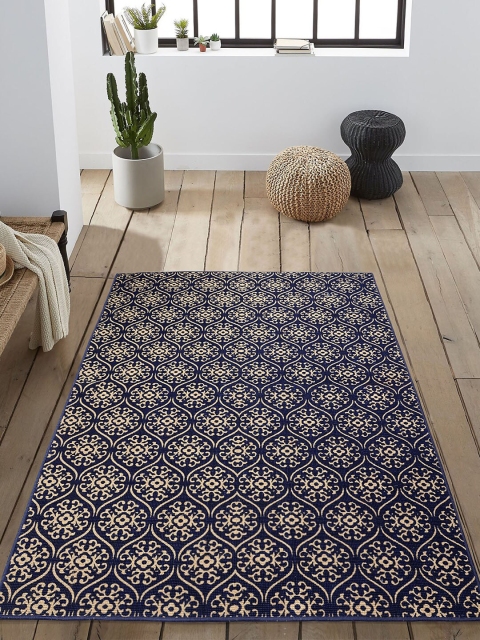 

Saral Home Blue & Beige Floral Printed Luxurious Anti-Skid Jute Carpet