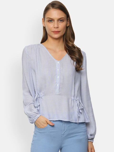 

Van Heusen Woman Women Blue & White Striped Peplum Top
