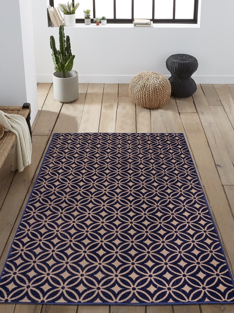 

Saral Home Blue & Beige Floral Printed Anti-Skid Carpet