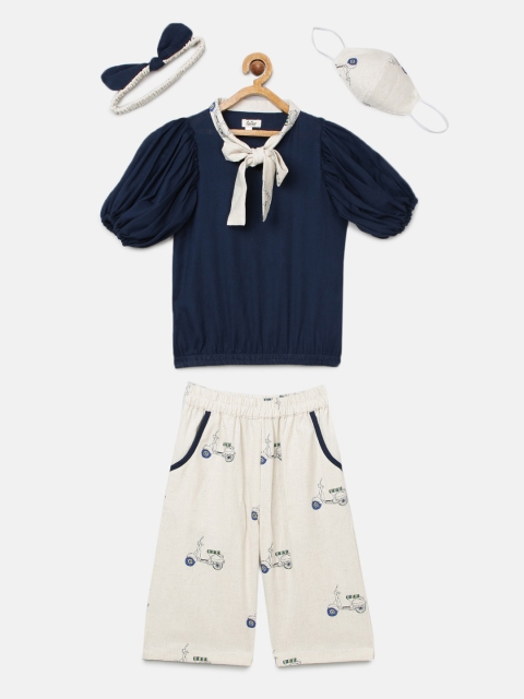 

Tutus By Tutu Girls Navy Blue & Cream-Coloured Top with Trousers & Mask