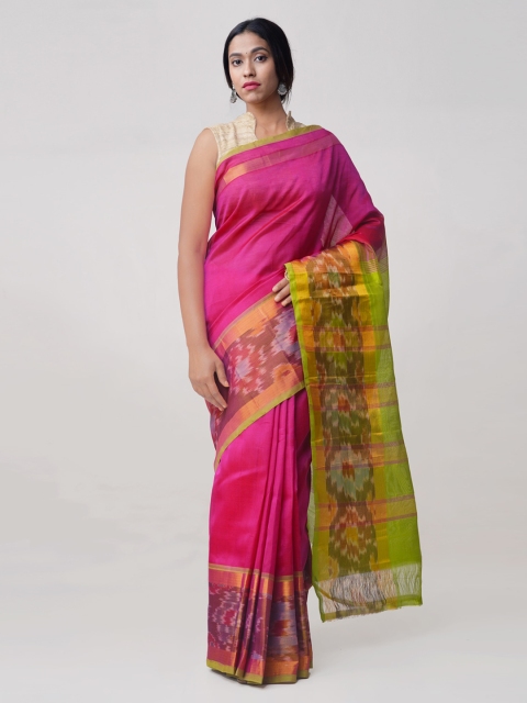 

Unnati Silks Pink Solid Kanjeevaram Saree