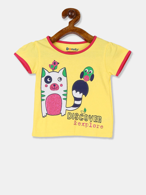 

Donuts Infant Girls Yellow & Navy Blue Printed Round Neck T-shirt