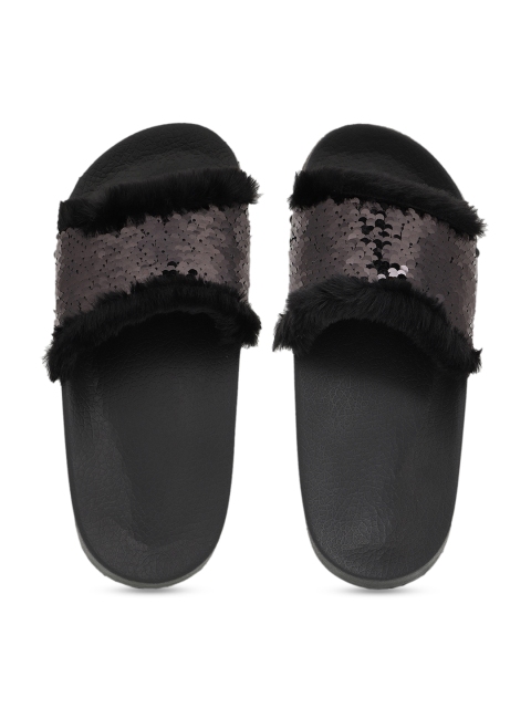 

KazarMax Women Black Embellished Sliders