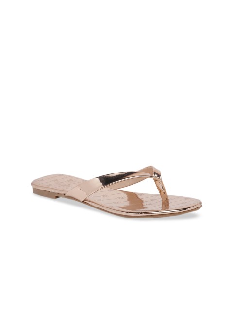 

Call It Spring Women Rose Gold Solid T-Strap Flats