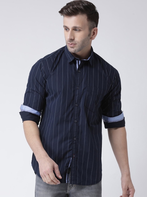 

COBB Men Navy Blue & White Slim Fit Striped Casual Shirt