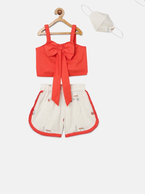 

Tutus By Tutu Girls Cream-Coloured & Coral Solid Top with Shorts