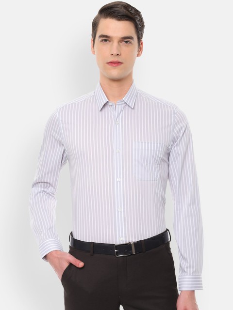 

Louis Philippe Men Grey & White Slim Fit Striped Formal Shirt