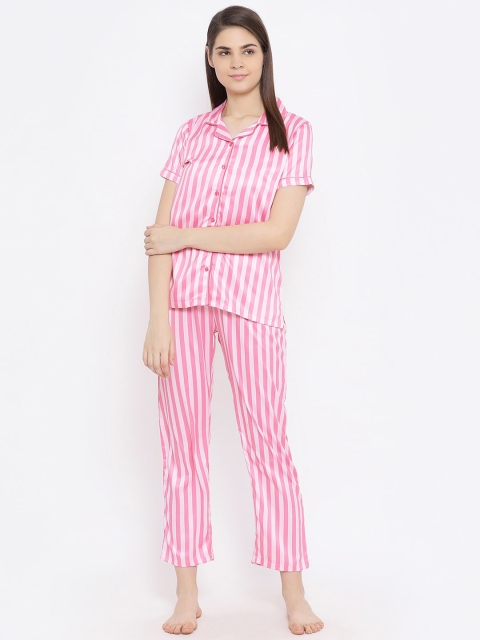 

Kanvin Women Pink & White Striped Satin Night Suit