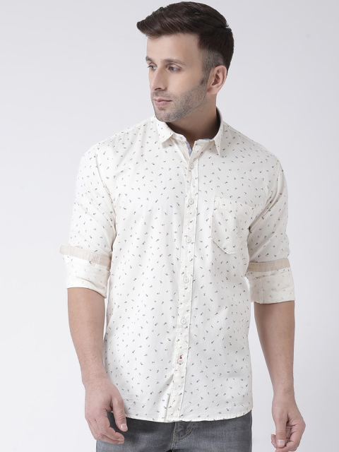 

COBB Men Cream-Coloured & Blue Slim Fit Printed Casual Shirt