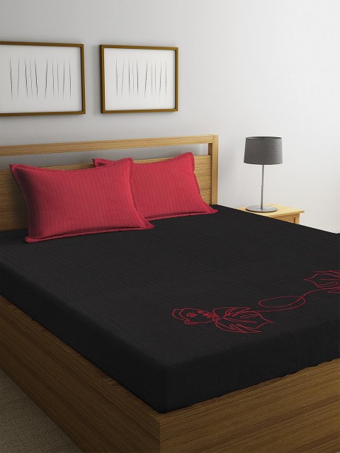 DECOREALM Black Abstract 300 TC Cotton 1 Single Bedsheet with 2 Pillow Covers