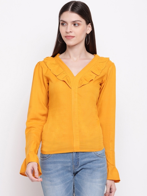 

Capybara Women Yellow Solid Ruffle Top