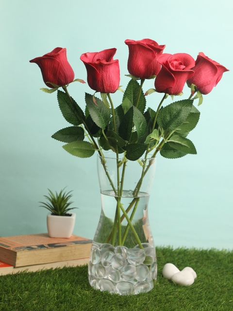 

PolliNation Red & Green Set of 5 Luxurious Artificial Rose Flowers