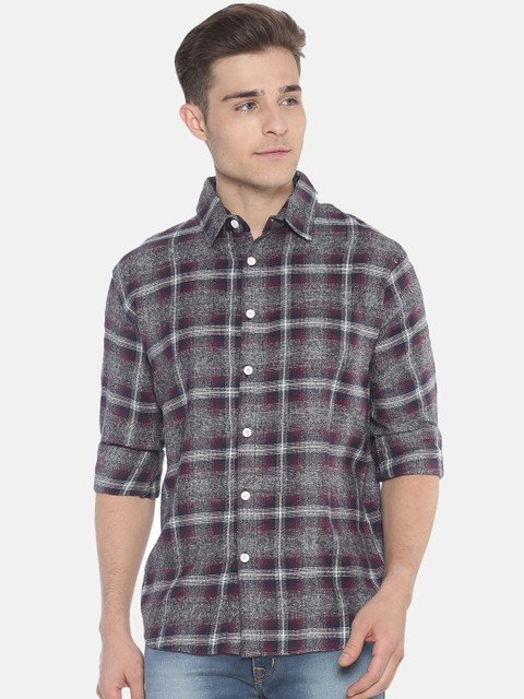 

T-Tog Men Grey & Maroon Slim Fit Checked Casual Shirt