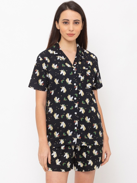

Nick&Jess Women Black Printed Night Suit