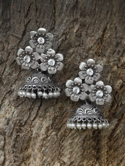 

Adwitiya Collection Silver Plated Oxidised Classic Jhumkas