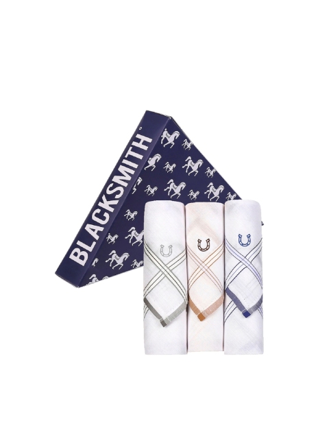 

Blacksmith Men Pack Of 3 White Handkerchief Accessory Gift Set, Blue