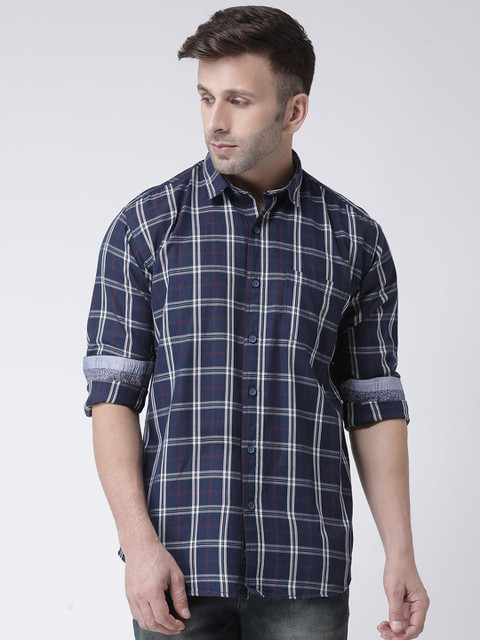 

COBB Men Navy Blue & White Slim Fit Checked Casual Shirt