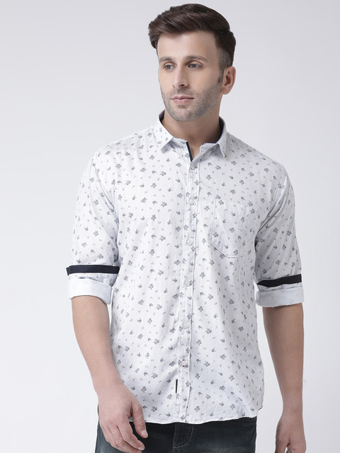 

COBB Men White & Grey Slim Fit Floral Printed Casual Shirt