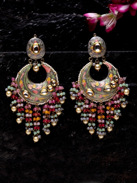 

DUGRISTYLE Multicoloured Sterling Silver Handcrafted Classic Chandbalis, Multi