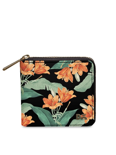 

DailyObjects Women Black & Orange Floral Printed Zip Around Wallet
