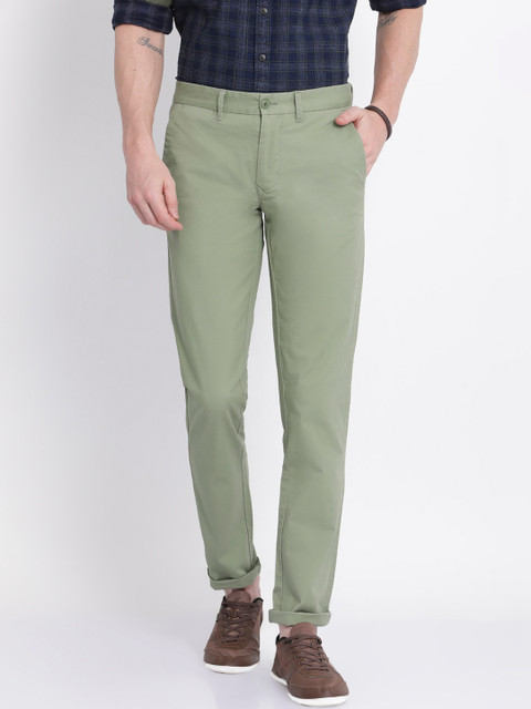 

t-base Men Green Tapered Fit Solid Regular Trousers