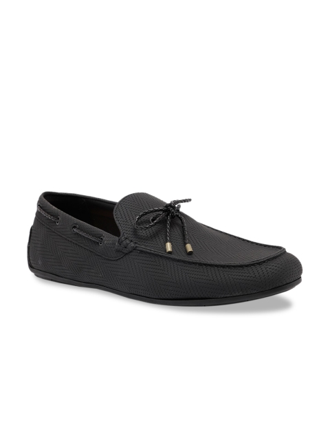 Call It Spring Men Black Textured Boat Shoes