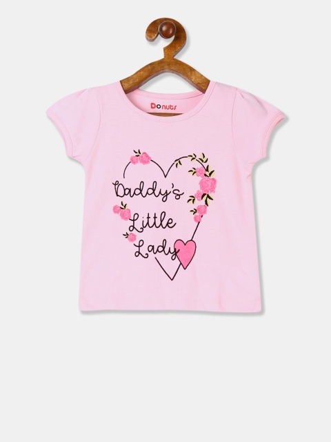 

Donuts Girls Pink Printed Round Neck Pure Cotton T-shirt
