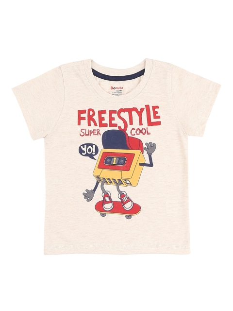 Donuts Boys Beige Printed Round Neck T-shirt