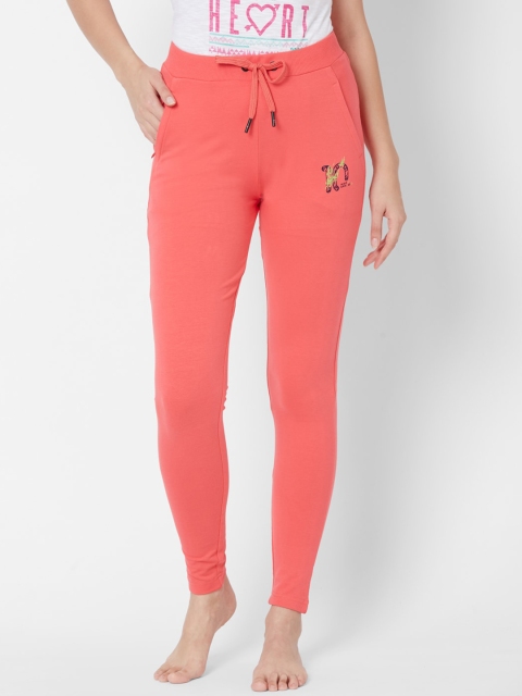 

Sweet Dreams Women Coral Pink Solid Slim-Fit Lounge Pants