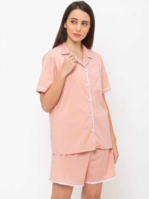 

Nick&Jess Women Peach-Coloured Solid Night Suit