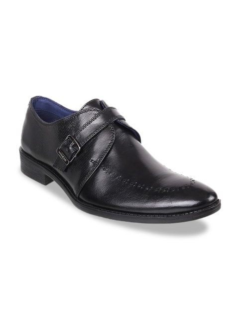 

Mochi Men Black Textured Leather Formal Monks