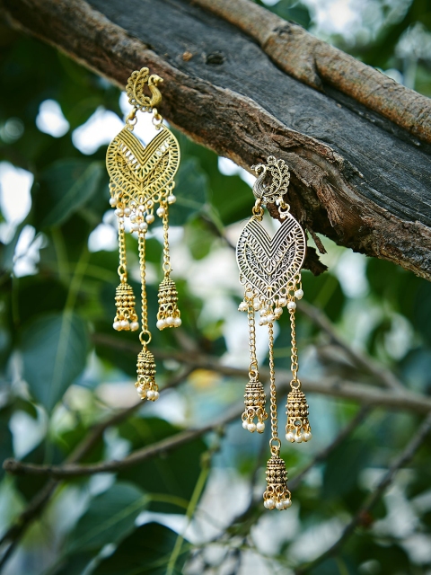 

ZeroKaata Gold-Plated Handcrafted Contemporary Drop Earrings