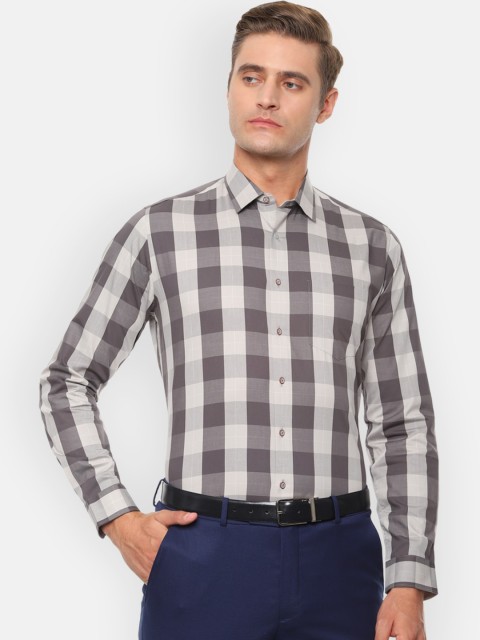 

Van Heusen Men Grey & Off-White Slim Fit Checked Formal Shirt