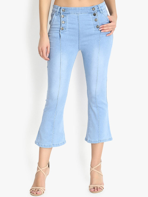 

Perfect Outlet Women Blue Bootcut High-Rise Clean Look Cropped Jeans