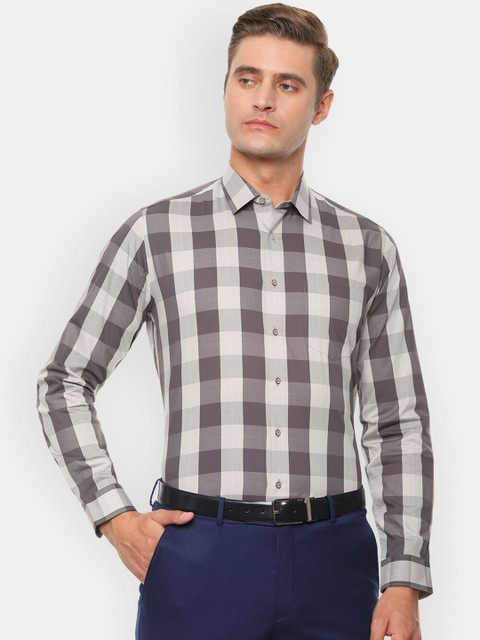 

Van Heusen Men Grey & Off-White Slim Fit Checked Formal Shirt
