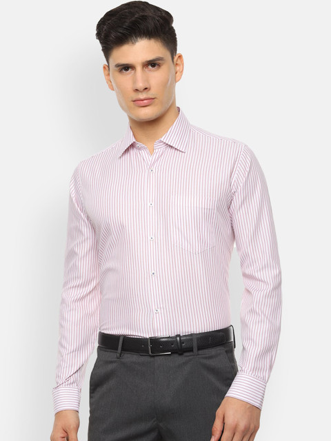 

Van Heusen Men White & Pink Slim Fit Striped Formal Shirt